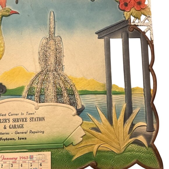 Vintage 1962 Die Cut Calendar Hochstedler's Service Station & Garage West German - Picture 6 of 9